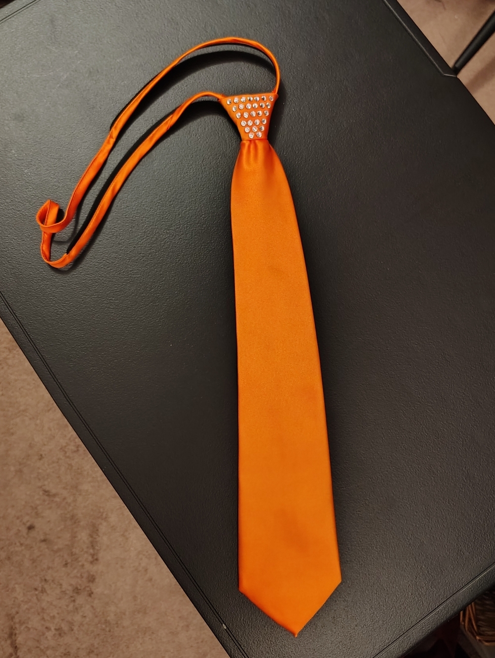 New Orange Zipper Tie With Rhinestones